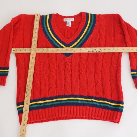 Vintage Hunt Club Red Cable Knit Cotton Sweater Varsity Tennis Preppycore M - Picture 3 of 8